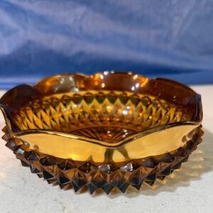 Vintage Pressed Amber Glass Decorative Bowl